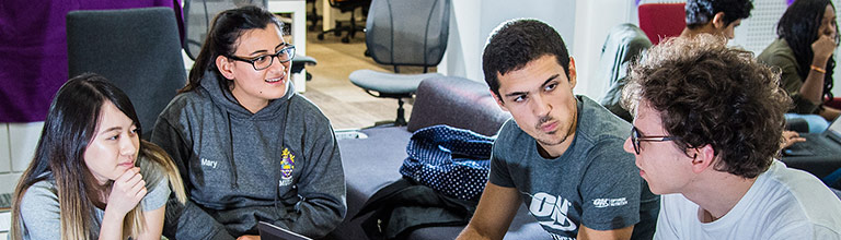 group of students working in the Alan Gilbert Learning Commons